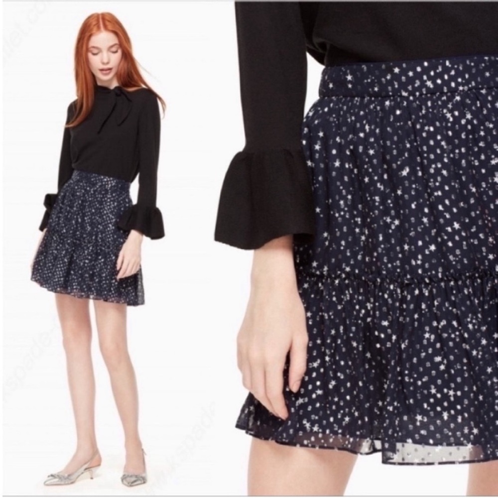 Kate Spade night sky skirt navy lurex dot stars